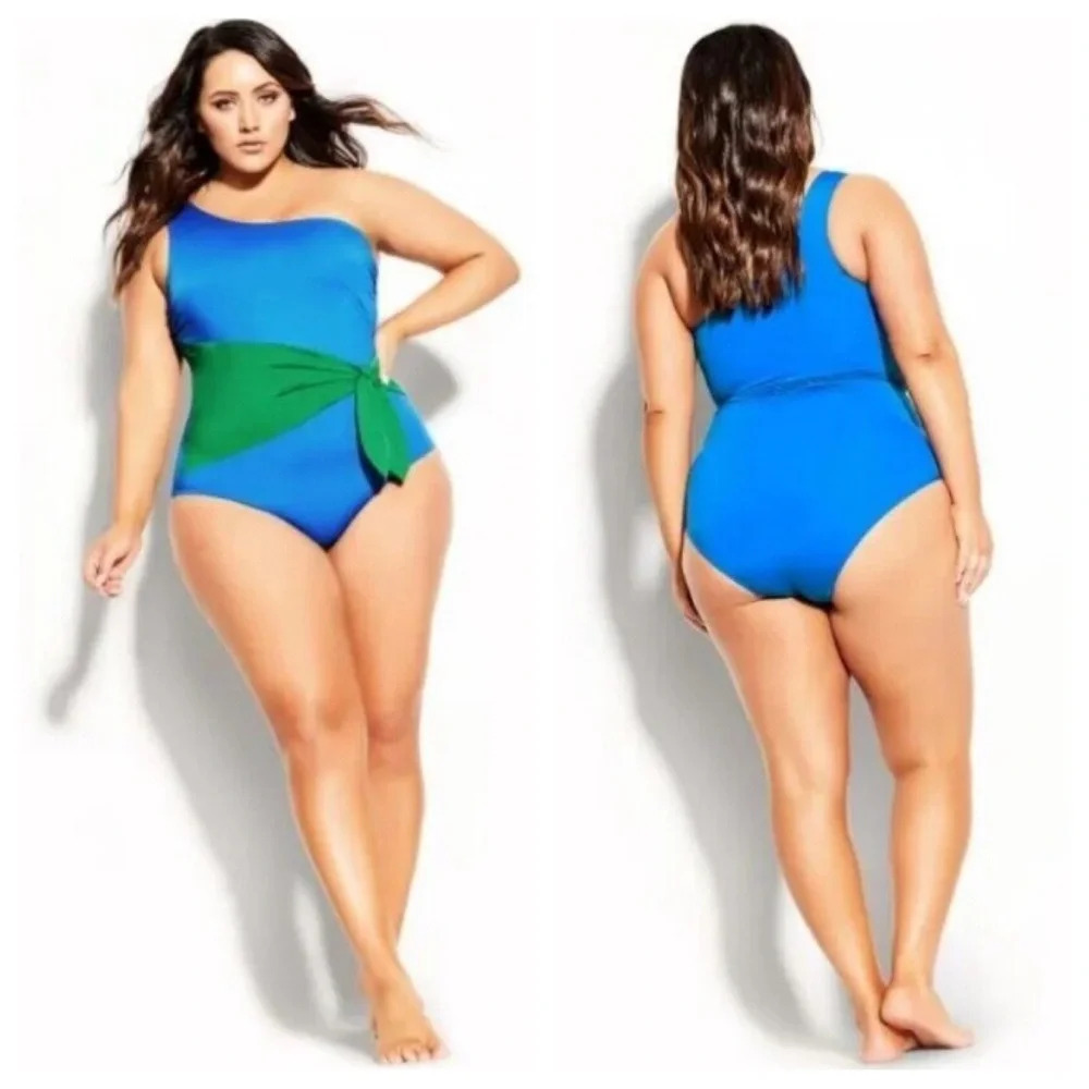 New! City Chic Capri one piece Ibiza blue absyinth one shoulder nwt 27212